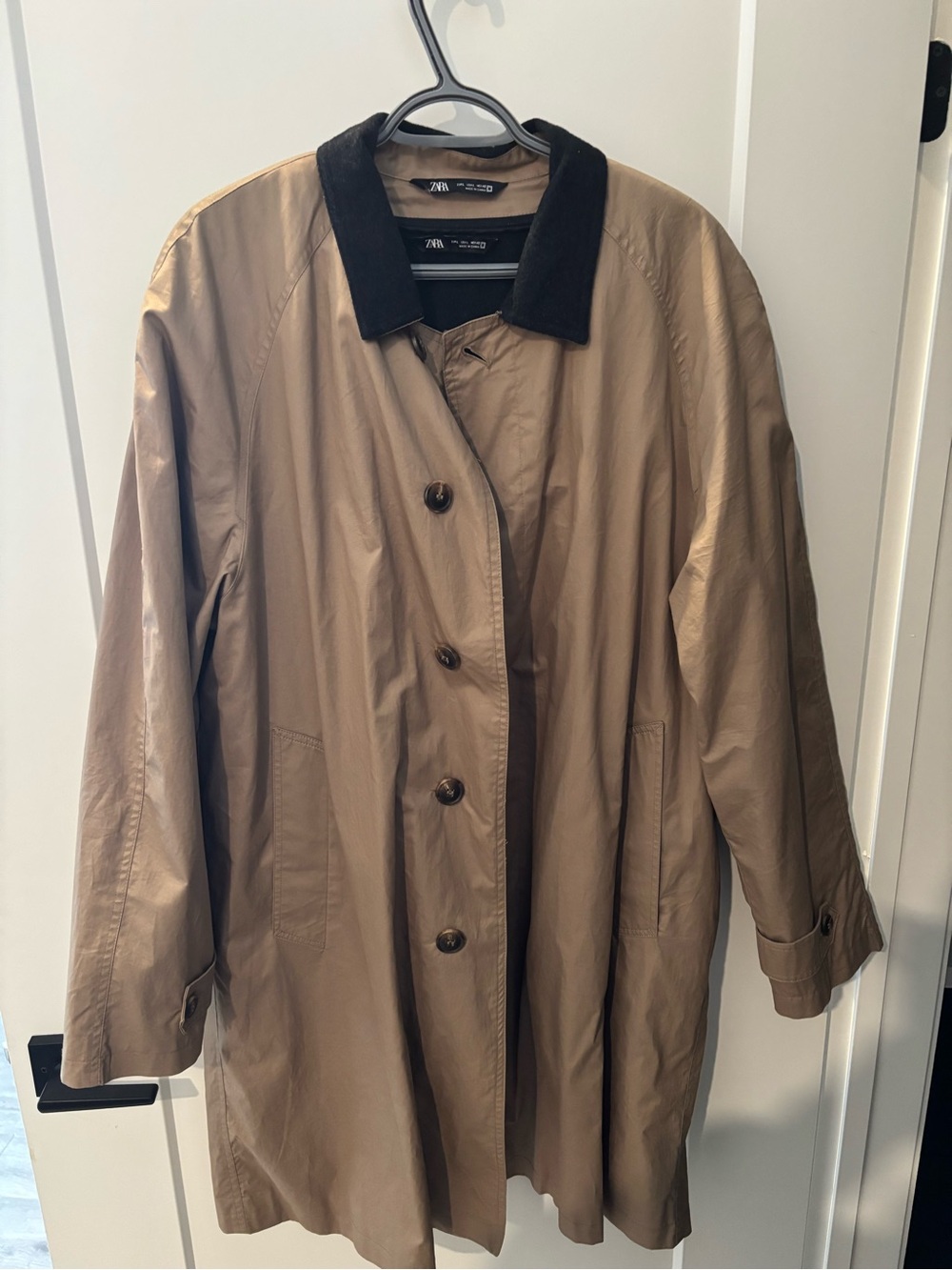 Zara Men’s Beige Trench Coat with Black Collar